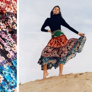 Anthropologie Tiered Maxi full boho Gypsy anarosa floral Resort Wear